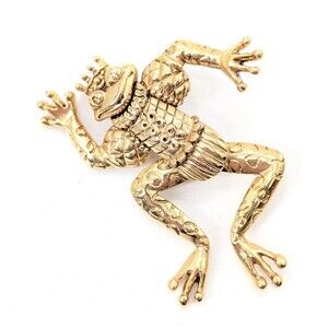 JJ Jonette Signed Vintage Gold Tone Moveable Frog Jester Crown Pin Brooch